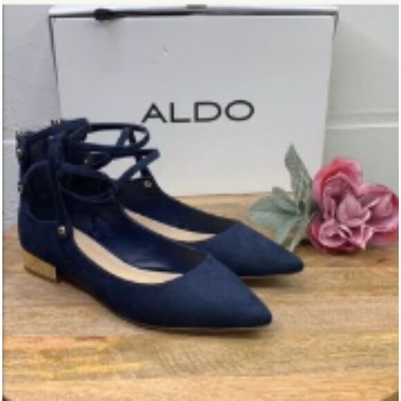 ALDO Marietta Blue Suede Ankle Strap Flats 10 - Picture 1 of 6
